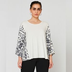 Belle Gray By Lisa Rinna Kimono Pullover Top Off White Black 1X
